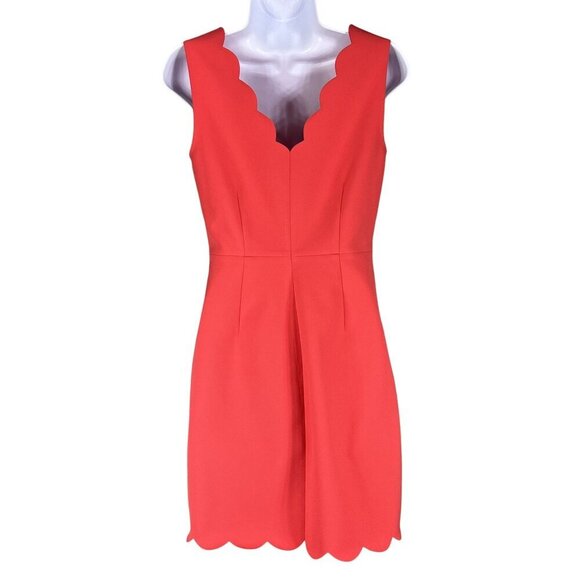 J Crew Womens 2 Coral Scallop Sleeveless Shift Dress Side Zip Timeless Career - Picture 3 of 14